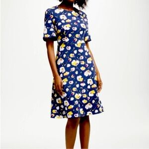 Boden Alexis Midi Knit Dress Navy Blue Floral US 8 UK 12